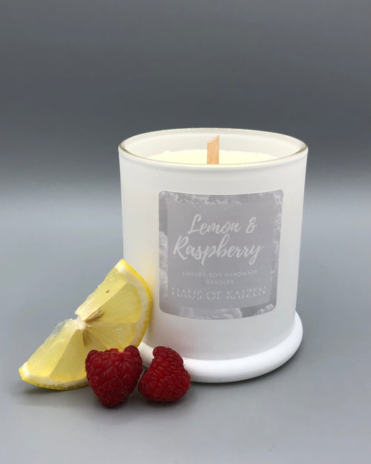 Lemon & Raspberry Scented Hand-Poured Soy Wax Candle